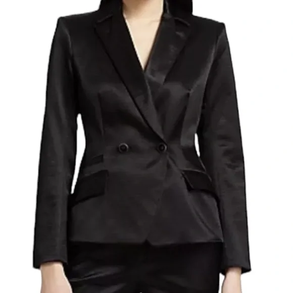 THEYSKENS THEORY JUX SATEEN CROPPED LONG SLEEVE BLACK BLAZER - Picture 6 of 15